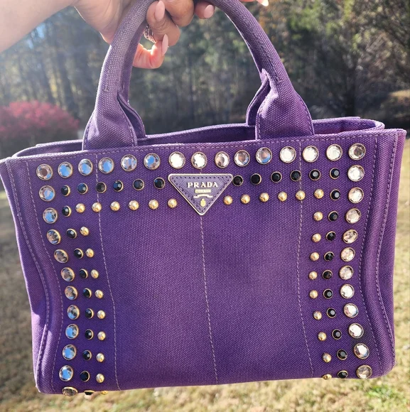 Prada Canapa Purple Cloth Bag - Picture 3 of 11